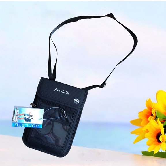 YUNLIGHTS Durable Black Passport Holder Money Pouch with Waterproof Nylon and Adjustable Neck Strap