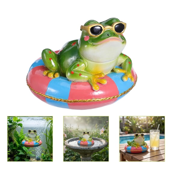 YUNLIGHTS Aquarium Floating Frog Figurine in Pink Resin on Swim Ring for Fish Tank Landscape Decor