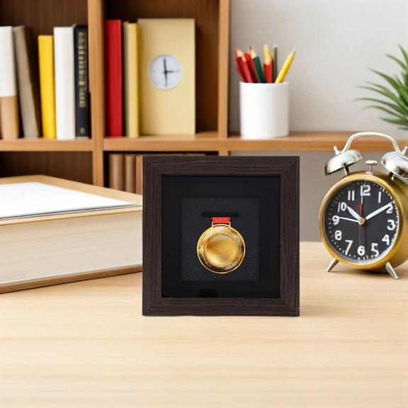 YUNLIGHTS Badge Collection Case Coffee Wood Display Stand with Versatile Placement for Home
