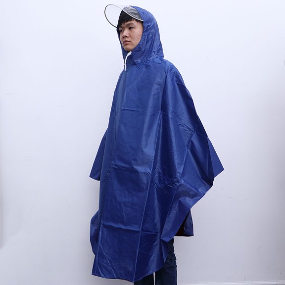 YUNLIGHTS Blue Riding Rain Poncho with Windproof Hat Brim and Neckline Button Outdoor Gear