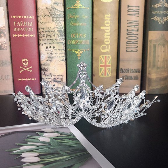 YUNLIGHTS Bride Wedding Crown Alloy Crystal Beads Rhinestone Decorative Crown for Memorable Photos