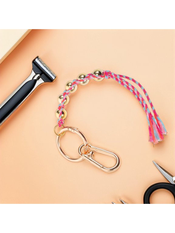 Ethnic Style Braided Keychain Red Tassel Lucky Beads Purse Charm