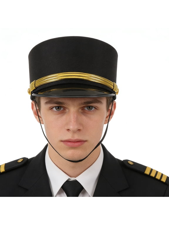 Black Train Engineer Hat Classic Railway Conductor Cap for Costume and Cosplay