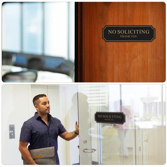 YUNLIGHTS No Soliciting Window Sign Golden Acrylic with Easy Installation and Elegant Design