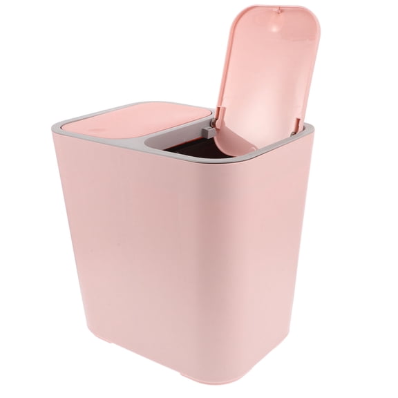 YUNLIGHTS Dual Compartment Trash Can with Lid, Thickened Plastic, Pink