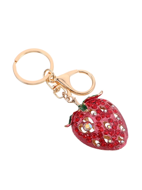 Cute Strawberry Keychain with Sparkling Rhinestones for Backpack Or Purse Decoration