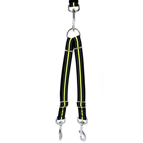 YUNLIGHTS Double Head Dog Traction Strap Green Reflective Stripe Design Adjustable Fit