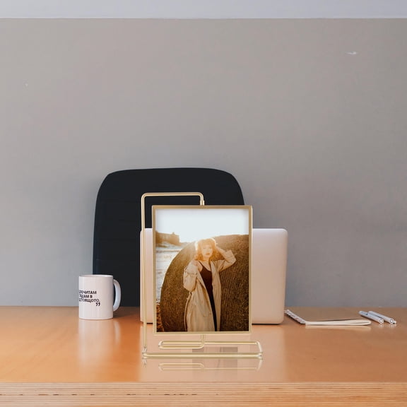 YUNLIGHTS Double Sided Rotating Picture Frame Golden Metal Design for Stylish Home Display