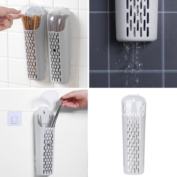 YUNLIGHTS Wall Mounted Grey Chopsticks Holder with Water Drain Base for Kitchen