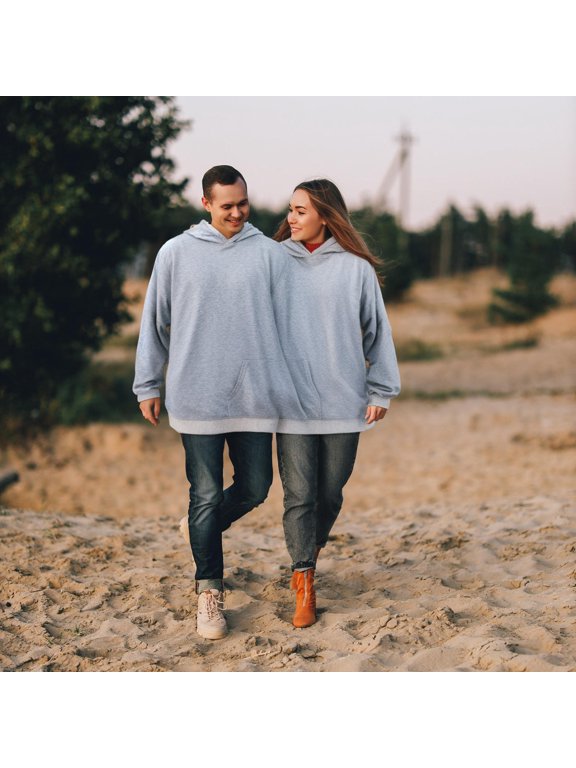 Funny Grey Double Hoodie for Couples in Polyester for Amusing Outings