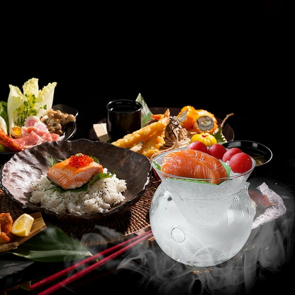 YUNLIGHTS 1Set Clear Glass Dessert Bowl with Ice Chamber for Chilled Fruit and Salad Storage