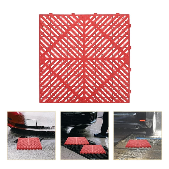 YUNLIGHTS Interlocking Red Garage Floor Tiles with Efficient Drainage and Non-Slip Surface 2Pcs
