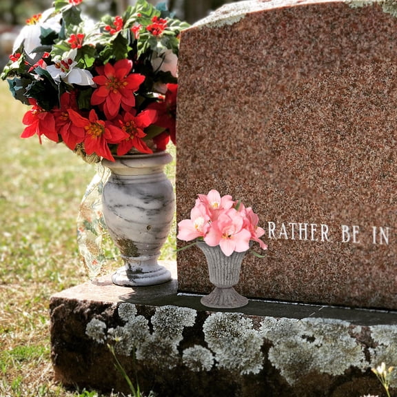 YUNLIGHTS Iron Memorial Vase for Graves with Stable Structure Grey Decorative Flower Holder