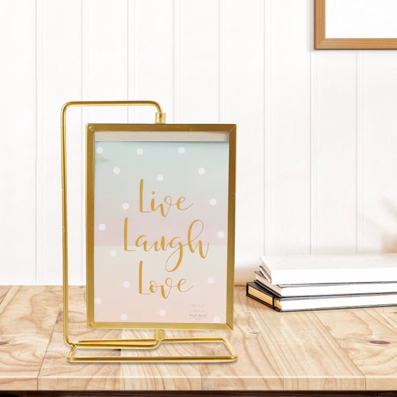 YUNLIGHTS Large Rotating Picture Frame Golden Iron Square Decoration for Living Room 1Pack