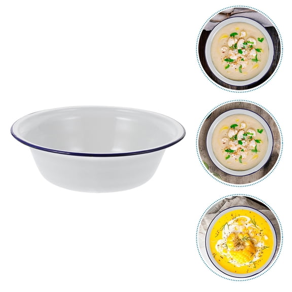 YUNLIGHTS Multipurpose Enamel Basin White Thick Enameled Bowl for Kitchen Cooking and Storage