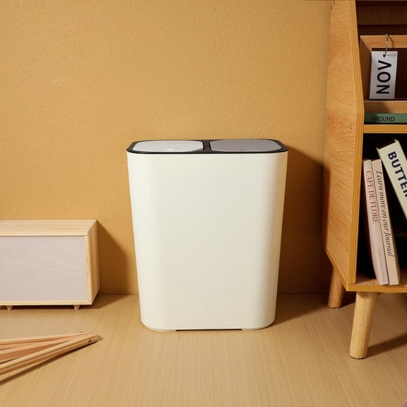 YUNLIGHTS Beige Waste Bin with Dual Compartments for Kitchen and Bathroom, Home Trash Can Organizer