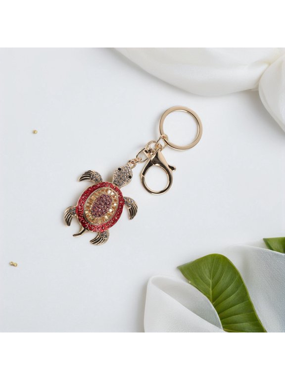 Cute Red Sea Turtle Keychain with Crystal Rhinestone for Handbag and Travel