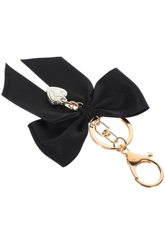 Refined Black Bowknot Keychain Zinc Alloy and Ribbon for Backpack and Purse Charm