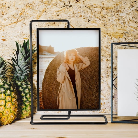 YUNLIGHTS Rotating Black Metal Photo Frame with Double Sided Display for Home and Office