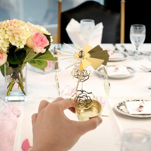 YUNLIGHTS Rotating Golden Candle Carousel Stand for Weddings Birthdays and Valentines with Compact Stable Base