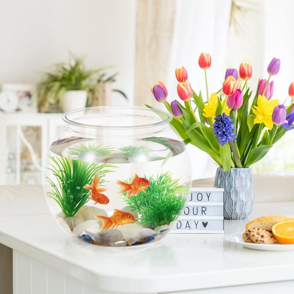 YUNLIGHTS Small Clear Plastic Fish Bowl with Round Design for Home and Office Display