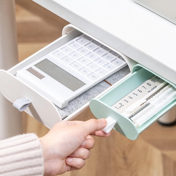 YUNLIGHTS Under Desk Drawer Organizer White for Stationery Mobile Phone and USB Cable