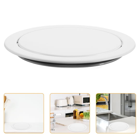 YUNLIGHTS White Embedded Trash Can Lid with Swing Flap for Kitchen Countertop and Bathroom