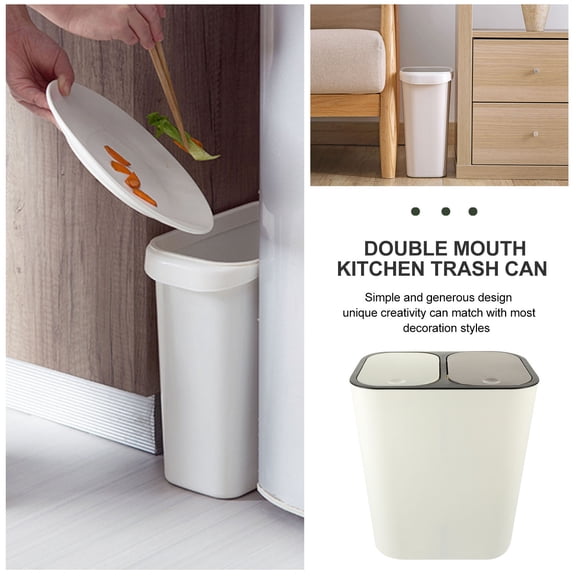 YUNLIGHTS White Plastic Double-Port Waste Storage Bin Press Type Garbage Recycling Container