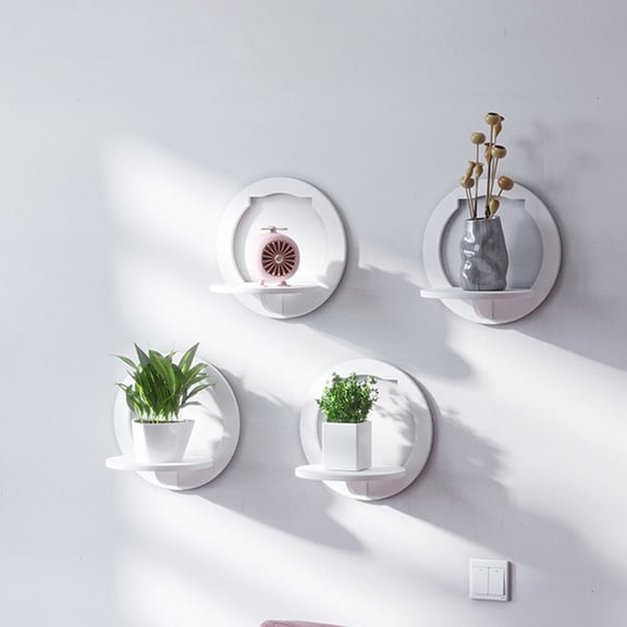 YUNLIGHTS White Round Floating Wall Shelf Nordic Style Storage Rack for Small Spaces