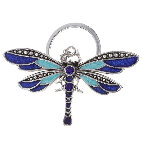 YUNLIGHTS Women Keychain Rhinestone Dragonfly Blue Zinc Alloy Car Key Decoration 1Pcs