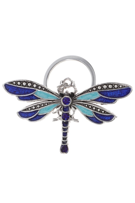 Women Keychain Rhinestone Dragonfly Blue Zinc Alloy Car Key Decoration 1Pcs