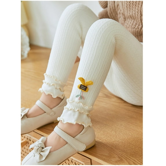 YUNLIUU Girls Leggings Toddler Footless Tights Ruffle Leggings Cotton Basic Leggings Knit Ruffle Leggings Stocking Pants Winter Warm Pant Trouser for Kids 6-12 Months