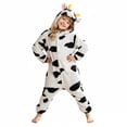 thumbnail image 1 of YUNLIUU Cow Onesie Pajamas Kids Unisex Cozy Long Sleeve Hooded Button Down Jumpsuit Kids Animal Halloween for Girls,2-3 Years,Black, 1 of 6