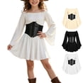 thumbnail image 1 of YUNLIUU Girls Off the Shoulder Pirate Dresses with Sash Two Piece Set Halloween Outfits for Girls,4-5 Years,2-White, 1 of 6