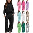 thumbnail image 1 of YUNLIUU Girls Sweatsuit 2 Piece Hoodies and Sweatpants Sweat Set,10 Years,Black, 1 of 9