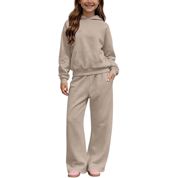 YUNLIUU Girls Sweatsuit 2 Piece Hoodies and Sweatpants Sweat Set,10 Years,Khaki