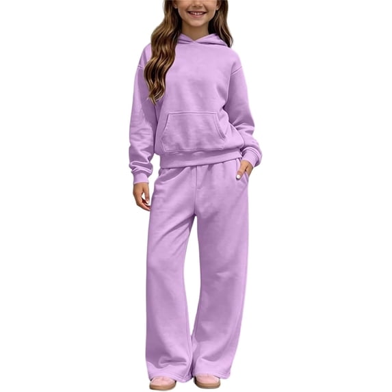 YUNLIUU Girls Sweatsuit 2 Piece Hoodies and Sweatpants Sweat Set,14 Years,Purple
