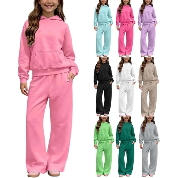YUNLIUU Girls Sweatsuit 2 Piece Hoodies and Sweatpants Sweat Set,6 Years,Pink