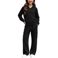 thumbnail image 1 of YUNLIUU Girls Sweatsuit Fall Winter Kid Zip Up Hoodie And Cargo Sweatpants Set,120=5-6Years,Black_01, 1 of 4