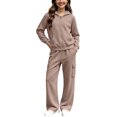 thumbnail image 1 of YUNLIUU Girls Sweatsuit Fall Winter Kid Zip Up Hoodie And Cargo Sweatpants Set,130=7-8Years,Khaki_01, 1 of 4