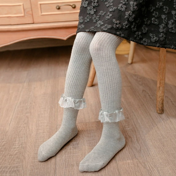 YUNLIUU Girls Tights Toddler Knit Leggings Cotton Solid Leggings School Uniform Warm Stockings Pantyhose Ankle Length Pants for Christmas Gifts 7-8 Years