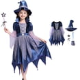 thumbnail image 1 of YUNLIUU Girls Witch Dresses Hats Witch Outfit Set Girls Halloween Dress Party Girls,10-12 Years,Blue, 1 of 9