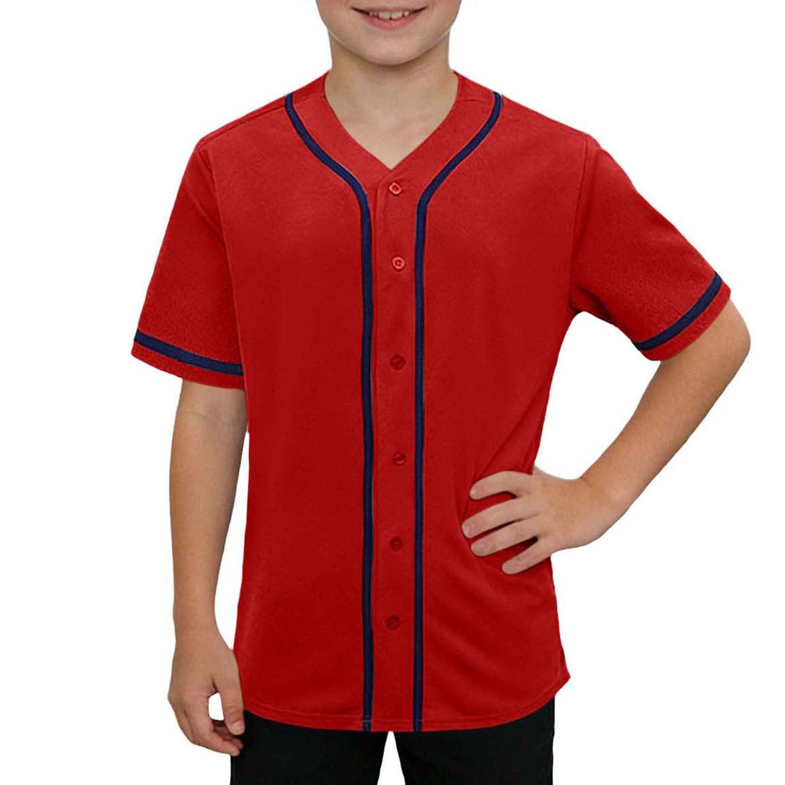 Red Foshon YUNLIUU Baseball Boys Short Sleeve Button Down T Shirts Hop Fashion ...