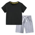 thumbnail image 1 of YUNLIUU Kids Boys' Shorts Sets, Summer Drawstring 2-Piece Cotton Outfit Sets,11-12 T,Black1, 1 of 4