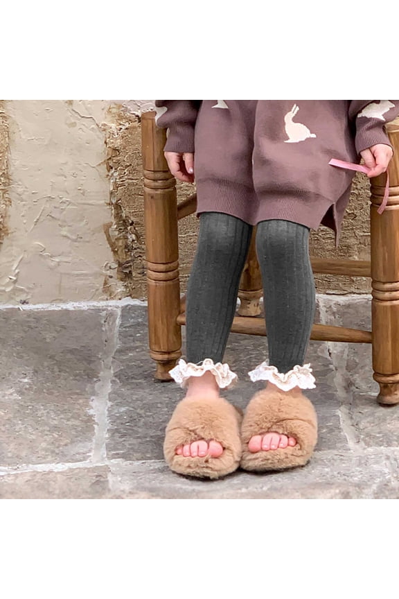 Toddler Girl Cable Knit Leggings Footless Tights Lace Ruffle Tights Cut Cotton Yoga Pants Cable Knit Tights Pants Winter Warm Leggings Pants for Toddler Kids Size 7-8