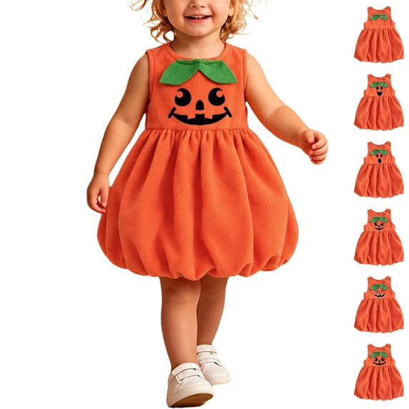 YUNLIUU Toddler Girl Pumpkin Dress Sleeveless Pumpkin Outfit Kids Dress up Halloween,2-3 Years,Orange-2