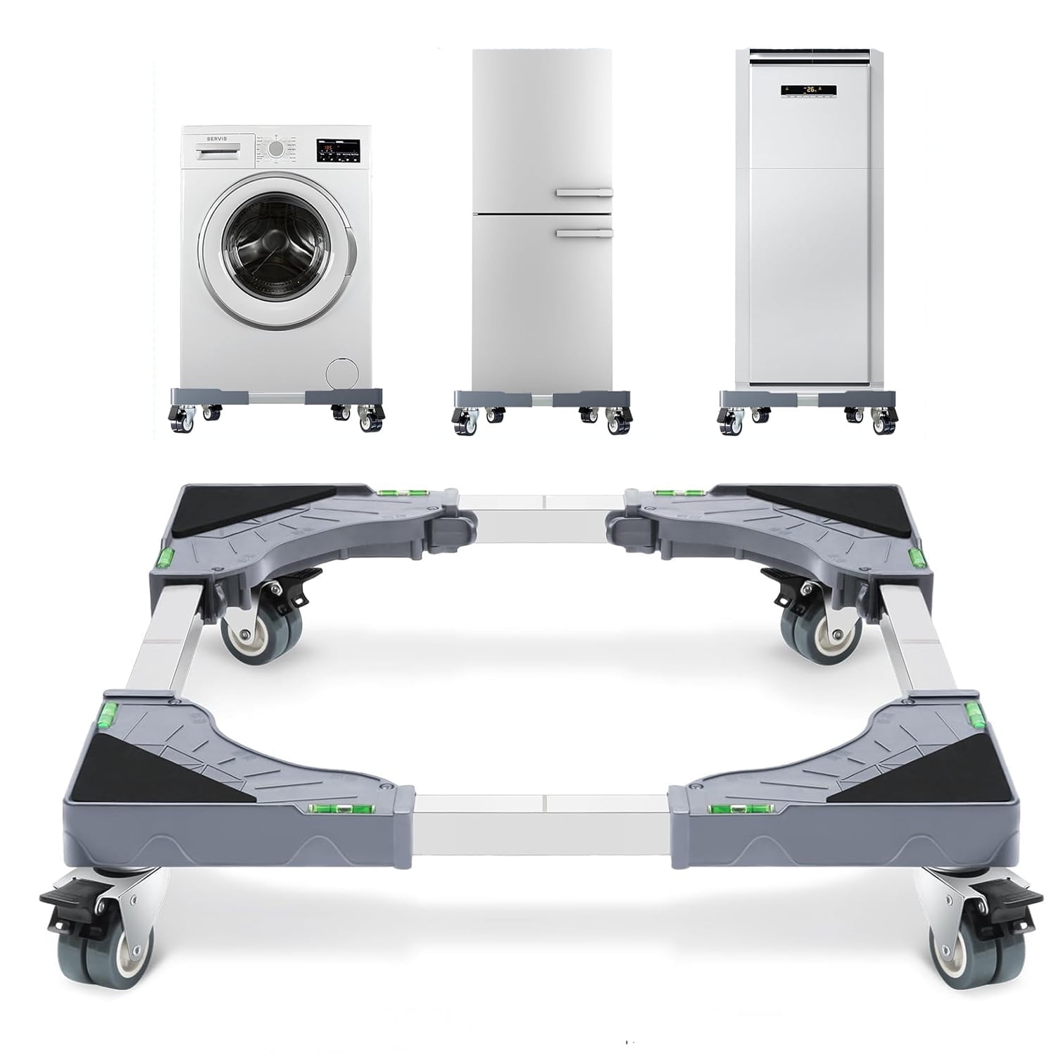 YUNMEIYI AAdjustable Furniture Dolly with 4 Dual-Locking Wheels, Universal Washing Machine Base Stand, Square Appliance Mover for Refrigerator, Mini-Fridge, Washer & Dryer, Moving Cart