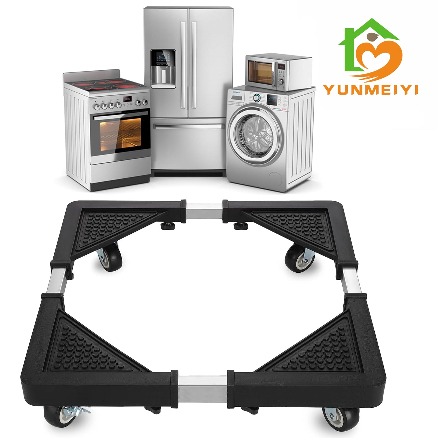 YUNMEIYI Fridge Stand with 4 Locking Wheels 17.7"-25.6" Adjustable Dolly Washing Machine Stand Base，for Furniture Portable Refrigerator Dryer Stand（Black）