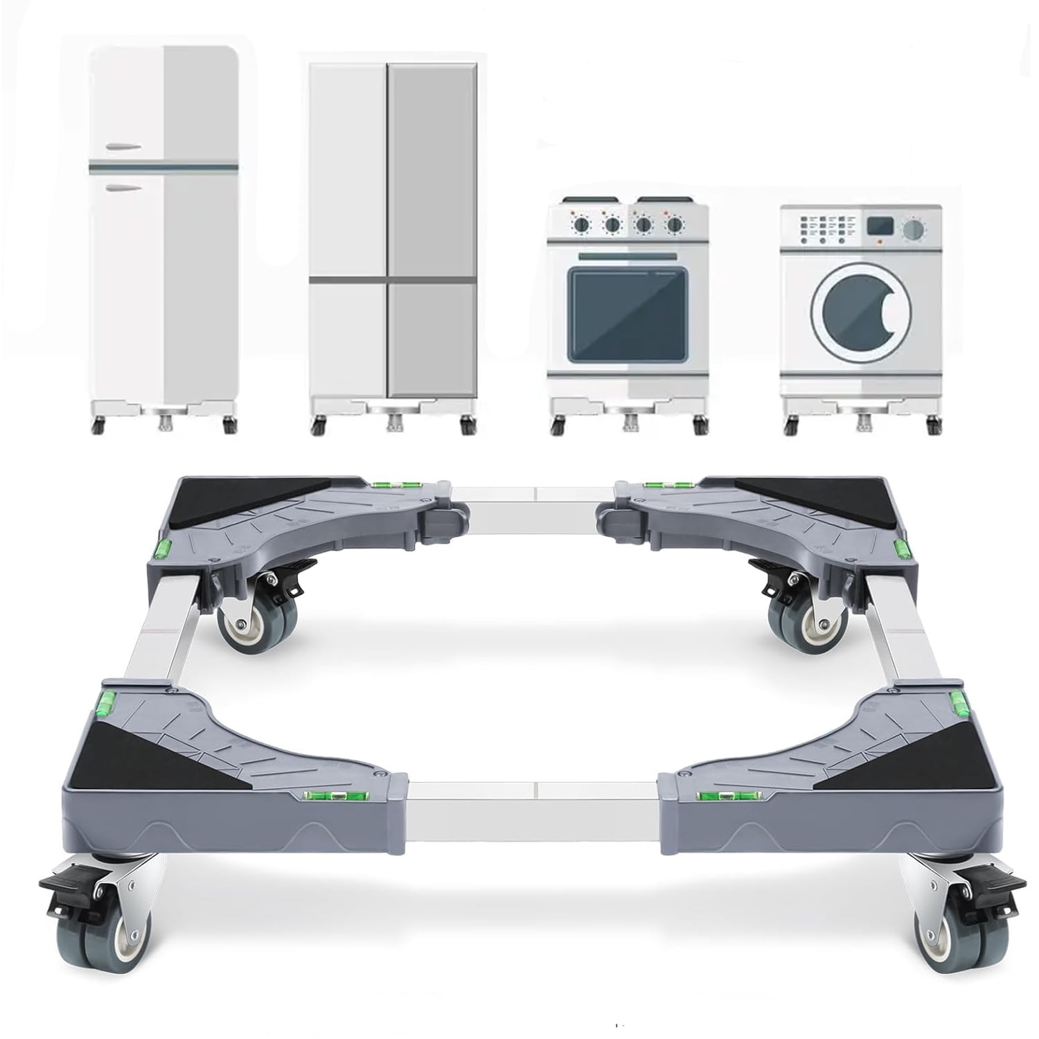 YUNMEIYI  Mini Fridge Stand with 4 Locking Wheels 15.7"-23.6" Adjustable Dolly Washing Machine Stand Universal Stand Base for Furniture Portable Refrigerator Dryer Stand (Grey)