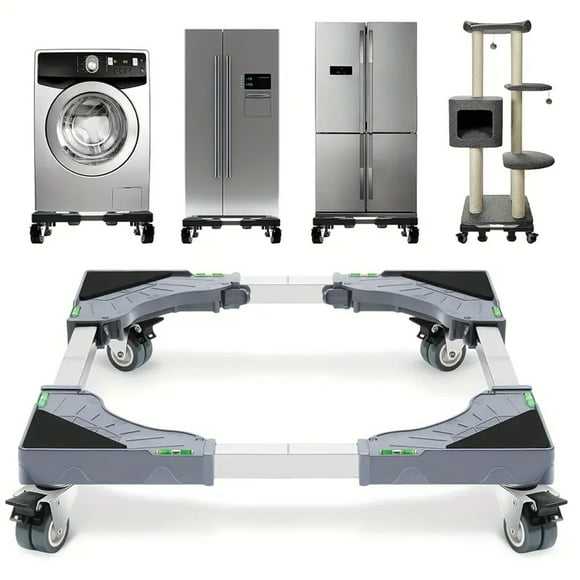 YUNMEIYI Washing Machine Base Stand with 4 Locking Wheels & 10 Strong Feet, 24-31" Fridge Stand Adjustable Flat Dolly Cart Mobile Base for Washer, Dryer, Refrigerator, Furniture